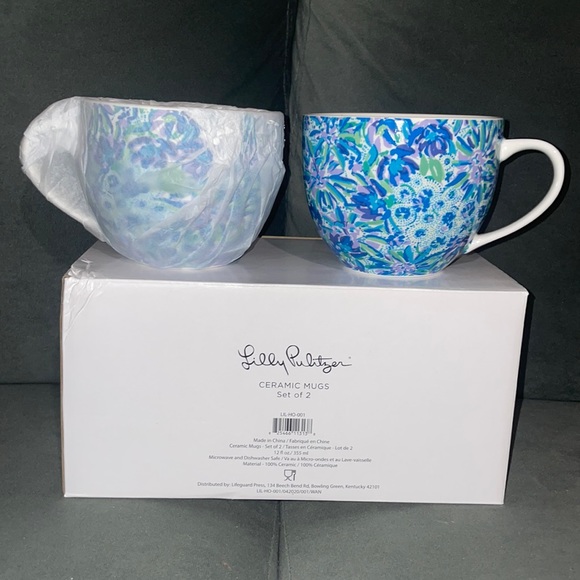 Lilly Pulitzer Other - Lilly Pulitzer Blue Ceramic 12oz Mug set 💙🦋